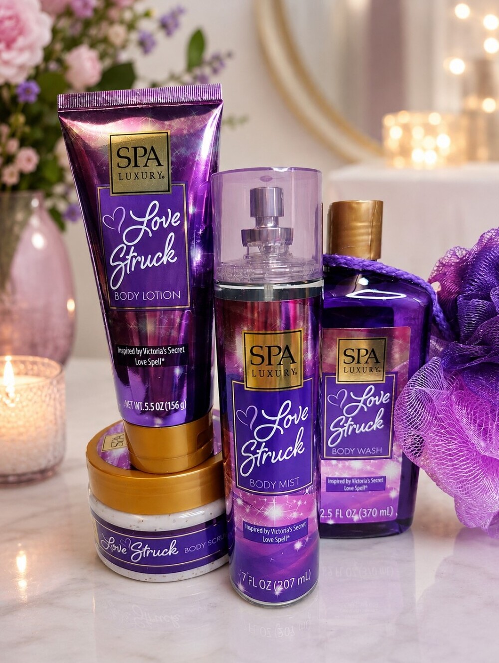 SPA LUXURY BATH & BODY LOVE STRUCK  5 PC GIFT SET